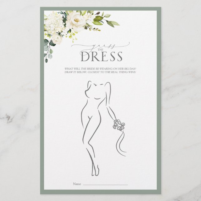 White Gray Green Watercolor Bridal Shower Game (Front)