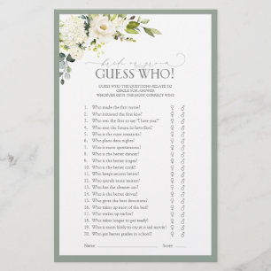 White Gray Green Watercolor Bridal Shower Game