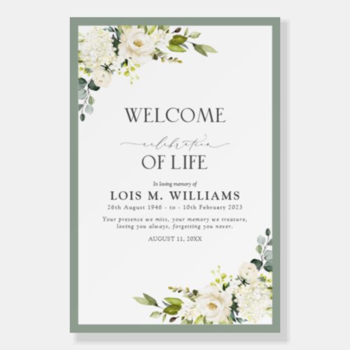 White Gray Green Watercolor Memorial Welcome Foam  Foam Board