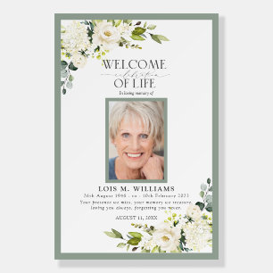 White Gray Green Watercolor Photo Memorial Welcome Foam Board