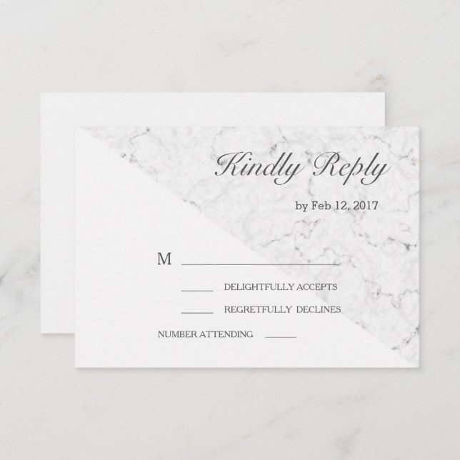 White gray grey marble effect modern wedding rsvp invitation (Front/Back)