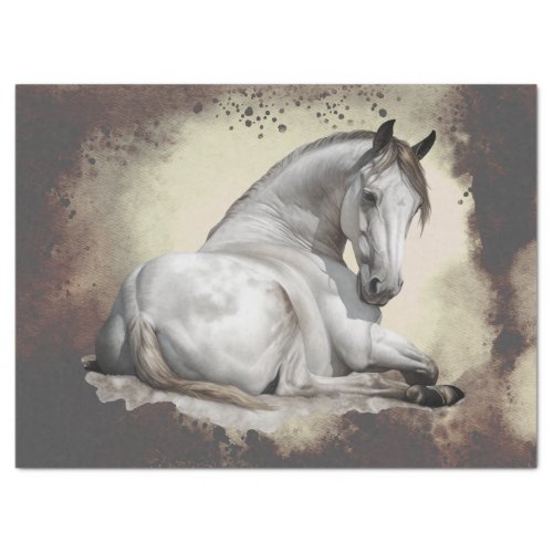 White Gray Horse Watercolor Decoupage Tissue Paper
