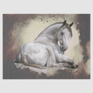 White Gray Horse Watercolor Decoupage Tissue Paper