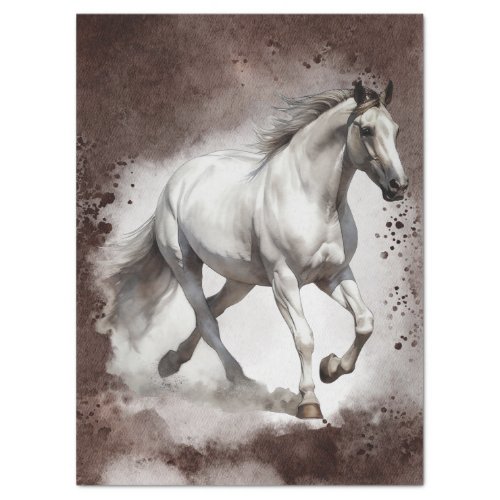 White Gray Horse Watercolor Decoupage Tissue Paper