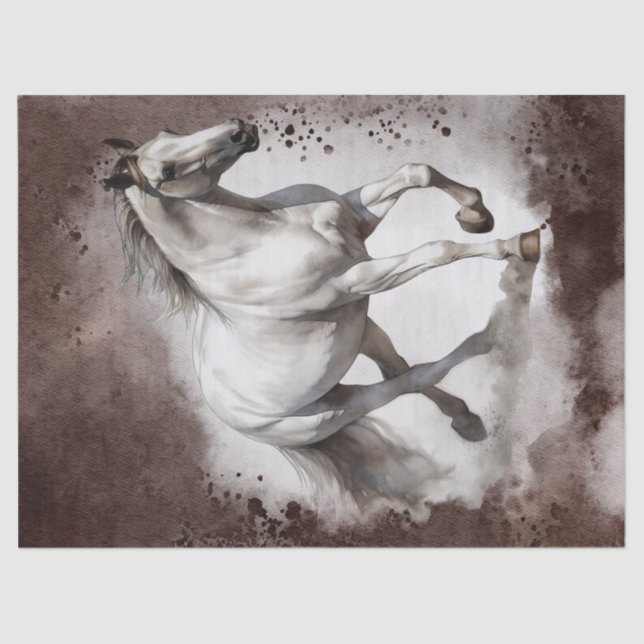 White Gray Horse Watercolor Decoupage Tissue Paper (Front)