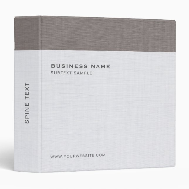 White Gray Linen Texture Custom Business Name Logo 3 Ring Binder (Front/Spine)