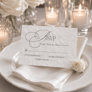 White Gray Luxury Romantic Wedding RSVP Card