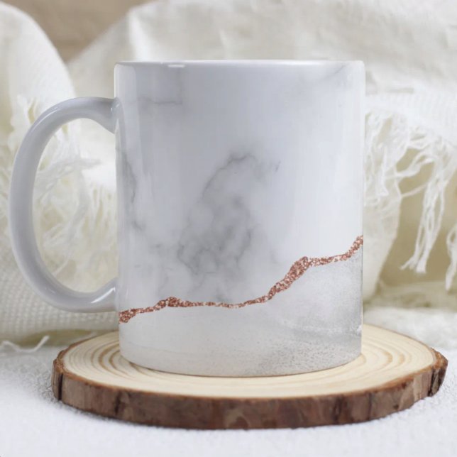 White Gray Marble Agate Rose Gold Glitter  Coffee Mug (Creator Uploaded)