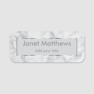 White & Gray Marble and Silver Texture Design Name Tag