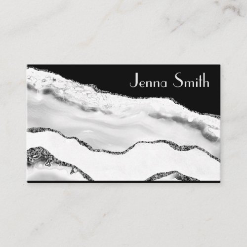 White Gray Marble Black Glitter Beauty Style Business Card