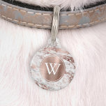 White Gray Marble Faux Rose Gold Foil Monogram Pet ID Tag<br><div class="desc">This classy pet I.D. tag features your pet's monogram in white on a double-bordered faux rose gold brushed metal circle, against a white and gray marble background with rose gold highlights. Customize the reverse side with your pet's name and your phone number or other contact information in white text on...</div>