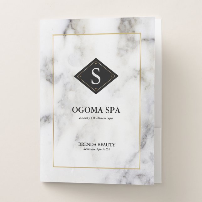 White & Gray Marble Gold Border Pocket Folder (Front)