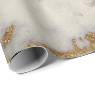 White Gray Marble Golden Shiny Brushes Ivory Wrapping Paper
