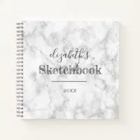 White Gray Marble Personalized Artist's Sketchbook Notebook