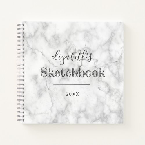 White Gray Marble Personalized Artists Sketchbook Notebook