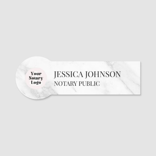 White  Gray Marble Personalized Notary Logo Name Tag