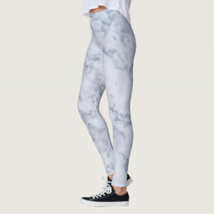White & Gray Marble Print Leggings