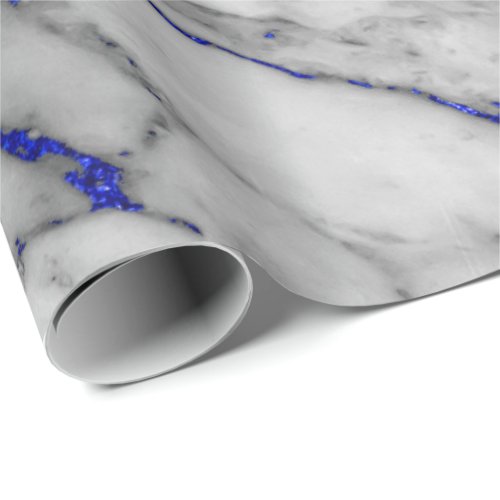 White Gray Marble Shiny Blue Navy Brushes Wrapping Paper