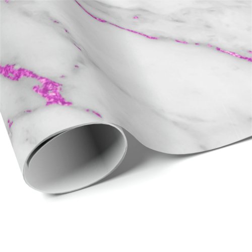White Gray Marble Shiny Pink Brushes Wrapping Paper