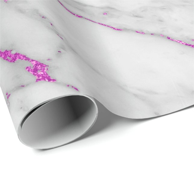 White Gray Marble Shiny Pink Brushes Wrapping Paper (Roll Corner)