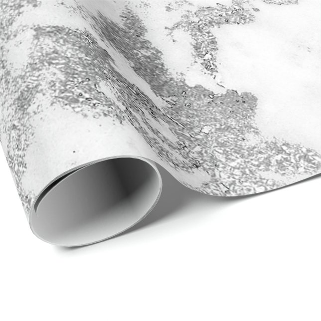 White Gray Marble Silver Carrara Stone Abstarct Wrapping Paper (Roll Corner)