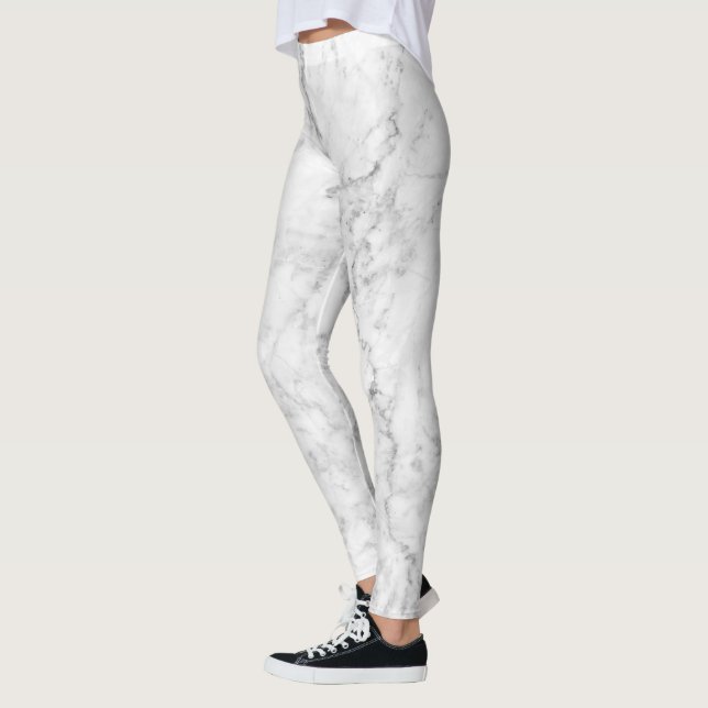 White & Gray Marble Stone Design Leggings (Left)