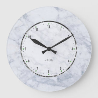 White & Gray Marble Stone Pattern Large Clock