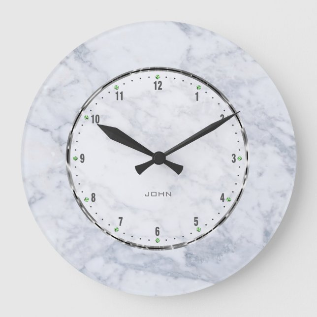 White & Gray Marble Stone Pattern Large Clock (Front)