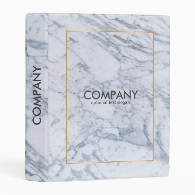 White Gray Marble Stone Tin Gold Frame Mini Binder (Front/Spine)