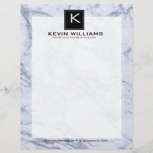 White & Gray Marble Texture Black Accents Letterhead