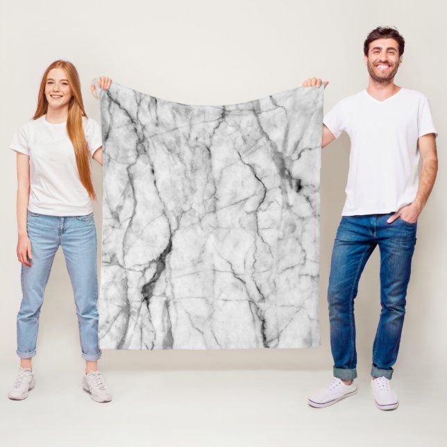 White gray marble texture fleece blanket (In Situ)