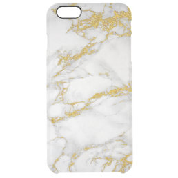 White &amp; Gray Marble With Gold Accent Clear iPhone 6 Plus Case