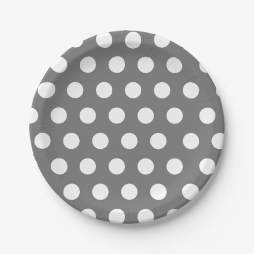 White  Gray Medium Sized Polka Dot Chic Paper Plates