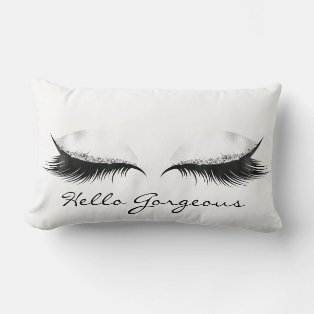 White Gray Metallic Makeup Lashes Hello Gorgeous Lumbar Pillow (Front)
