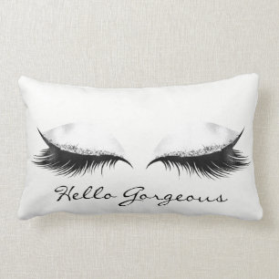White Gray Metallic Makeup Lashes Hello Gorgeous Lumbar Pillow