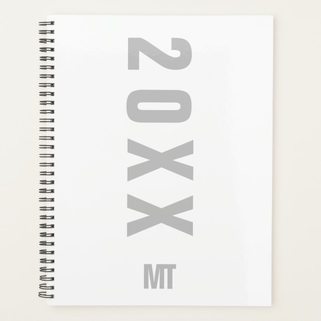 White Gray Minimalist Monogrammed  Planner (Front)