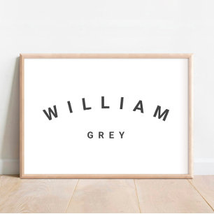 White/Gray Minimalist Name Nursery Decor Poster