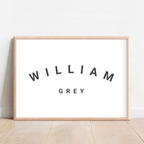 WhiteGray Minimalist Name Nursery Decor Poster