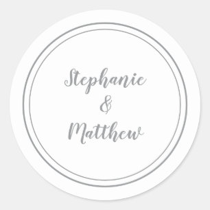 White & Gray Minimalist Wedding Bride Groom Favor Classic Round Sticker