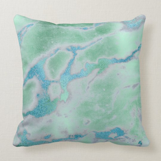 White Gray Mint Green Ocean Blue Gold Vip Marble Throw Pillow