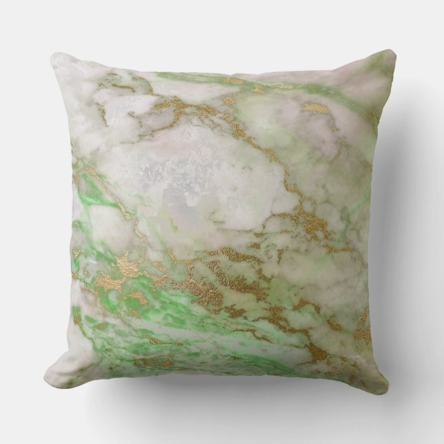 White Gray Mint Silver Gold VIP Brush Marble Throw Pillow (Front)