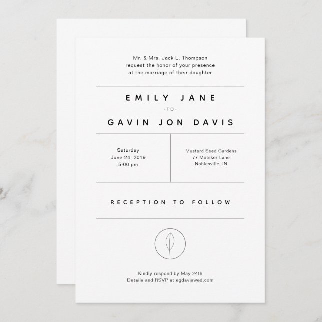 White & Gray Modern Minimal Wedding Invitation (Front/Back)