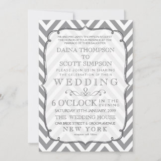 White Gray Modern Typography Chevron Wedding Invitation