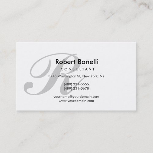 White Gray Monogram Consultant Business Card