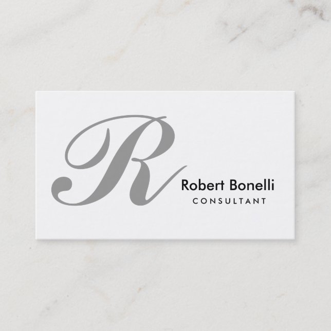 White Gray Monogram Consultant Business Card (Front)