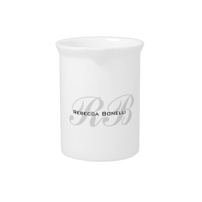White Gray Monogram Name Initials Plain Stylish Beverage Pitcher (Front)