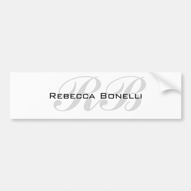 White Gray Monogram Name Initials Plain Stylish Bumper Sticker (Front)
