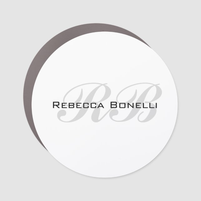 White Gray Monogram Name Initials Plain Stylish Car Magnet (Front)