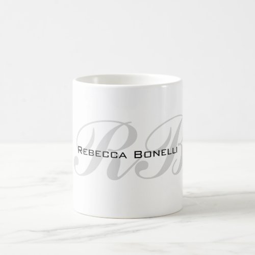 White Gray Monogram Name Initials Plain Stylish Coffee Mug
