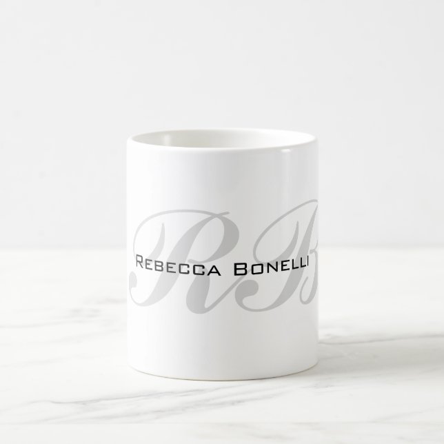White Gray Monogram Name Initials Plain Stylish Coffee Mug (Center)